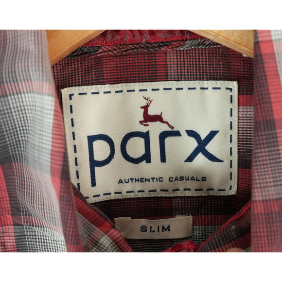 Parx Shirt Mens 42 CM Slim Buffalo Plaid Long Sleeve Button Up Red - Picture 5 of 11